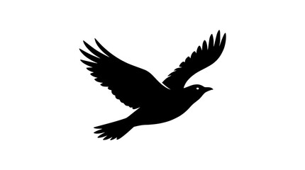 Fototapeta premium Silhouette of a bird in flight, wings spread wide, isolated on white background.