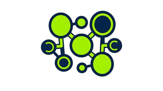 Abstract green and blue network icon with interconnected circles
