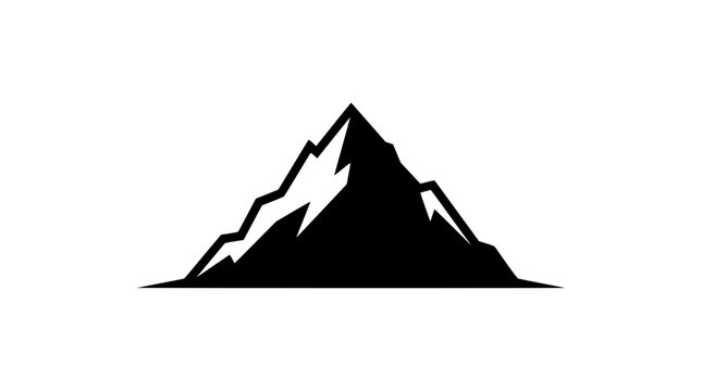Black Silhouette Mountain Peak Icon, Vector Illustration