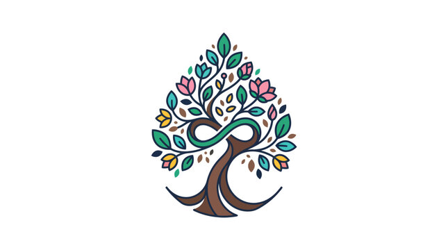 Stylized artistic tree of life illustration with infinity symbol.