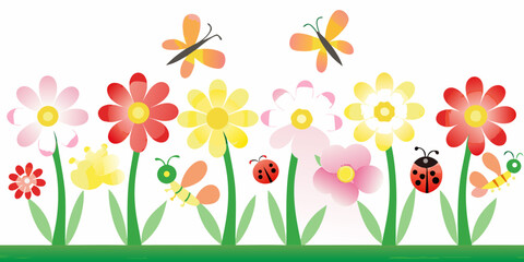 Floral ornament with butterflies and ladybugs vector illustration © Indira