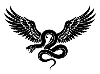 Fototapeta premium Winged Serpent Tattoo Design, Mythical Creature, Black and White