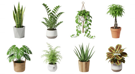 Fototapeta premium various potted plants arranged on a white background for a gardening and home decor concept