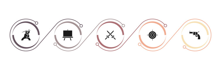 filled weapons icons set - samurai, boards, two katanas, shooting target. editable vector for web and mobile ui © IconArt