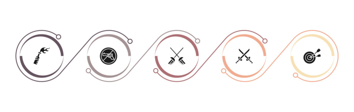 filled weapons icons set - molotov cocktail, no shooting, sabre, 2 katanas. editable vector for web and mobile ui