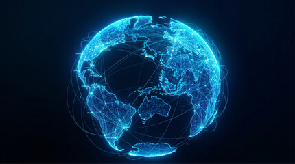 Digital Earth Globe with Glowing Network Connections and Satellite Data Orbit © Shamim