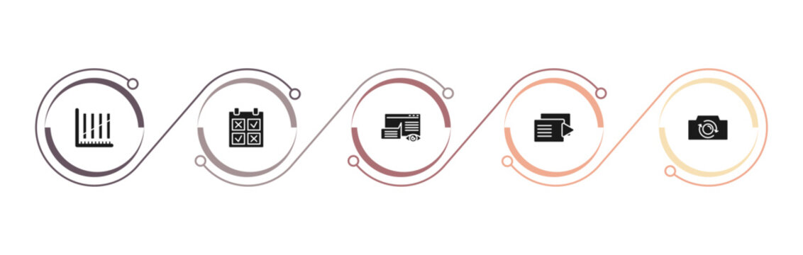 filled user interface icons set - dual stream chart, comparision table, data viewer, play files. editable vector for web and mobile ui