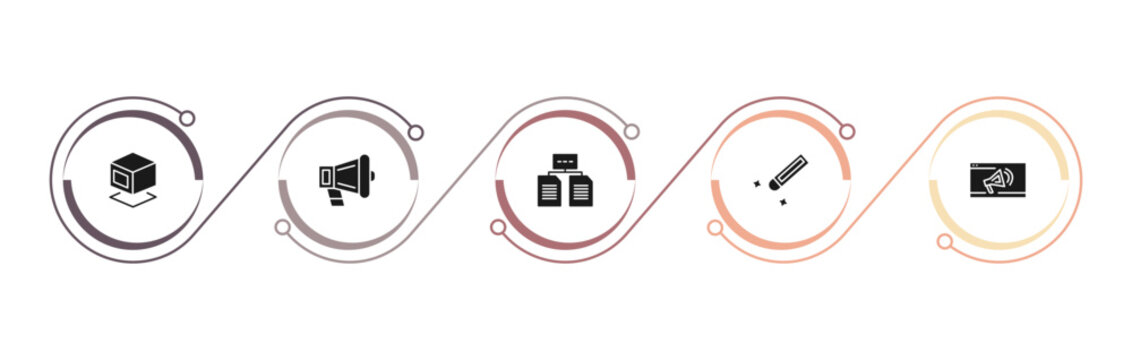 filled technology icons set - virtual box, call to action, data architecture, color value. editable vector for web and mobile ui