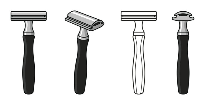 Set of safety razor illustrations for men's grooming needs