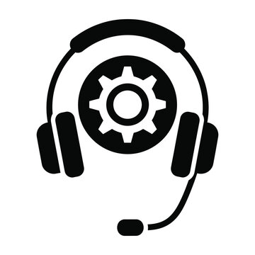 Headset with gear icon, symbolizing technical support and customer service solutions