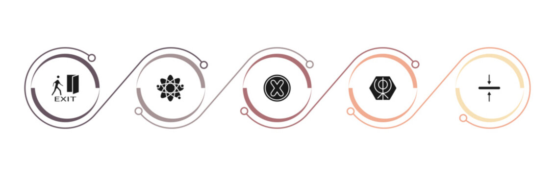 filled signs icons set - emergency exit, atom, cross, khanda. editable vector for web and mobile ui