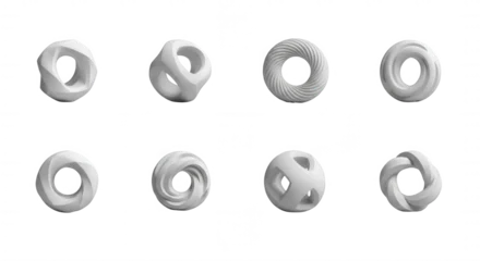 collection of abstract 3d white torus shapes isolated on a white background design elements and architectural concepts visual content © kuuro