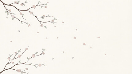 Obraz premium Delicate tree branches with fresh green leaves and pink blossoms