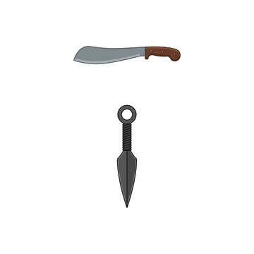 Vector illustration of a traditional machete and a ninja kunai weapon on a white background