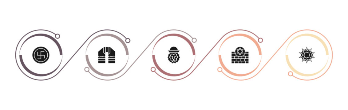 filled religion icons set - swastica, tallit, lion of judah, kotel. editable vector for web and mobile ui