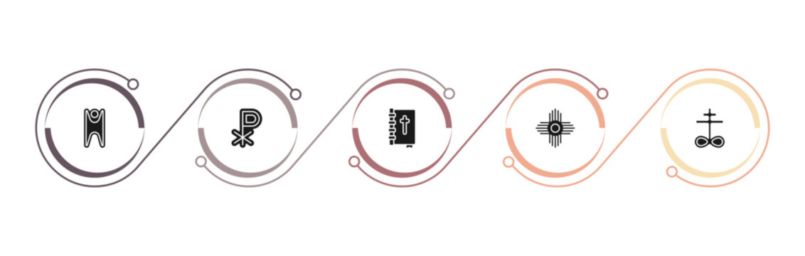 filled religion icons set - humanism, chi rho, holy scriptures, native american sun. editable vector for web and mobile ui