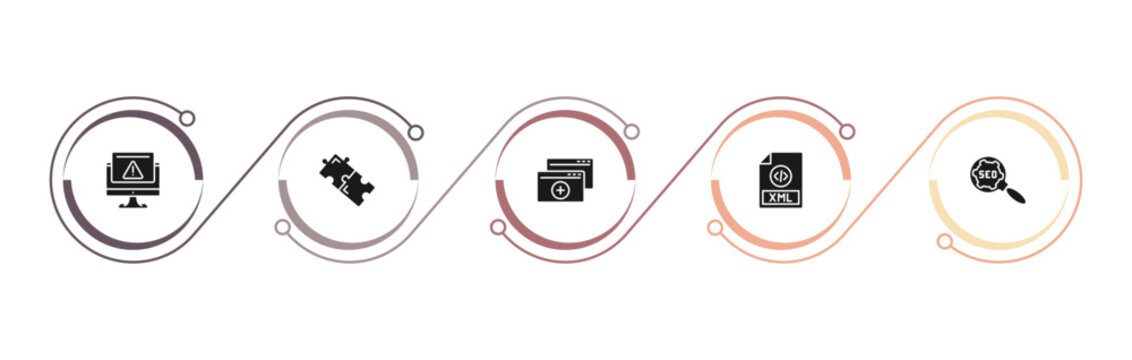filled programming icons set - program error, addon, duplicate, xml. editable vector for web and mobile ui