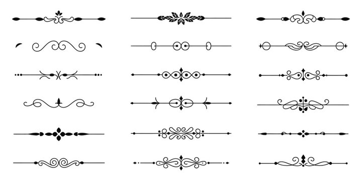 Text Divider Doodle Set vector. Hand drawn wedding decorative elements with vintage line separators, ornamental borders, and elegant text dividers for invitations, certificates, and stationery.