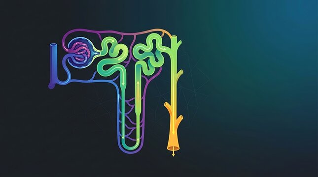 Nephron anatomy diagram showing renal filtration and blood flow