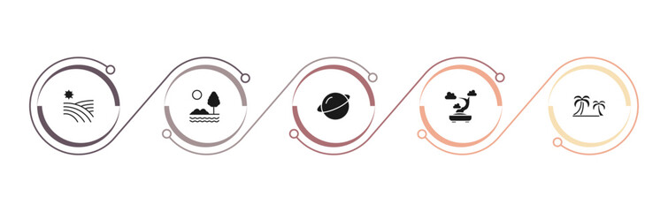filled nature icons set - vineyard, savannah, saturn with his ring, bonsai tree. editable vector for web and mobile ui © IconArt