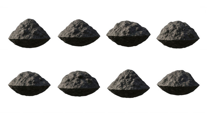group of small piles of gray material on a white background suggesting concepts like texture construction or abstract art visual elements