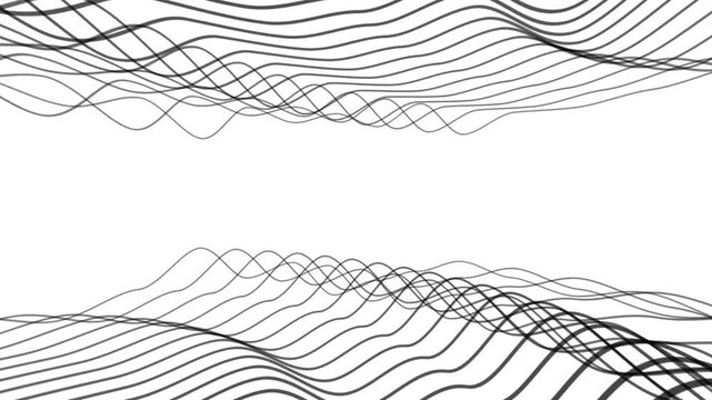 Minimalist abstract black wave lines flowing on a clean white background, seamless motion graphics loop