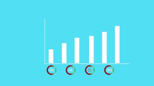Minimalist white bar chart showing business growth on a blue background, financial success and data progress graph motion graphics loop.