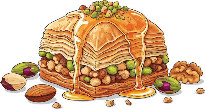 Delicious Baklava Dessert with Honey Drizzle and Nuts