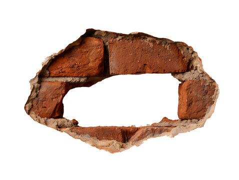 Broken brick wall isolated on transparent or white background, png
