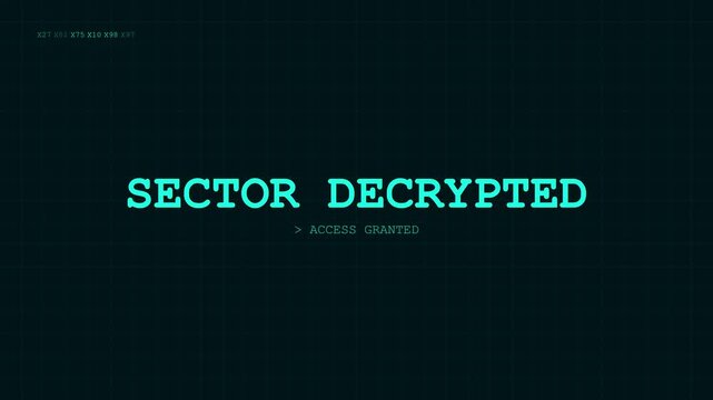 Sector decrypted access granted digital interface screen overlay for cyber security and sci-fi tech projects animation 4k