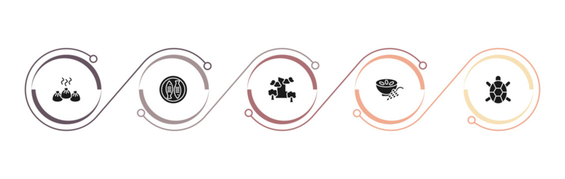 filled culture icons set - wontons, imperial carp, pico cao, ajoblanco. editable vector for web and mobile ui