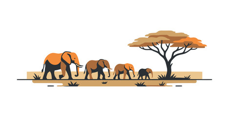 Elephant Family Savanna Vector Illustration © Nabilah