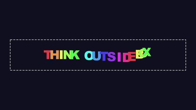 Think outside the box animated typography motion concept for creative business strategy and innovation animation 4k