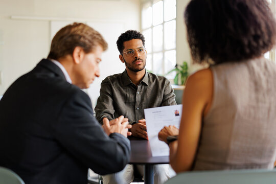 Applicant discussing career opportunity during a job interview