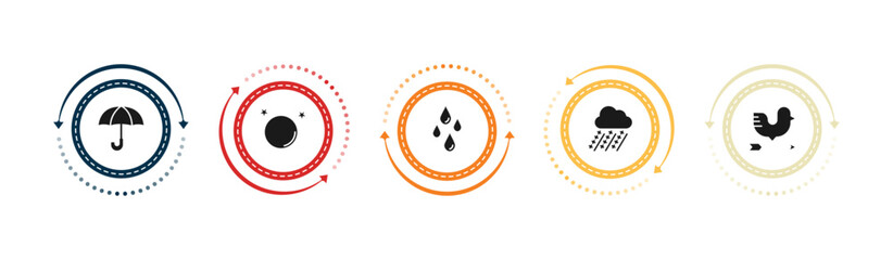 filled weather icons set - umbrella, full moon, drops, hailstorm. editable vector for web and mobile ui © IconArt