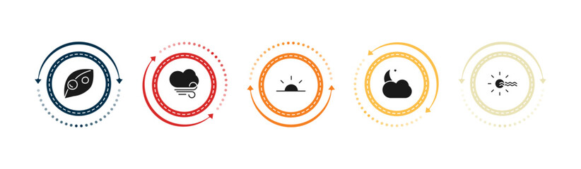 Fototapeta premium filled weather icons set - dew, icy, sunrise, cloudy night. editable vector for web and mobile ui