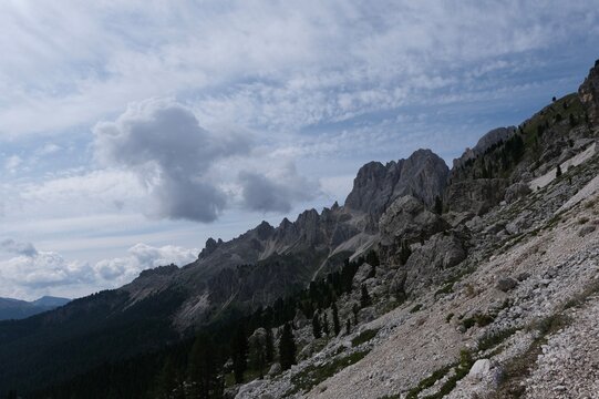Dramatic alpine landscape in the Rosengarten (Catinaccio) mountains, Dolomites, Italy