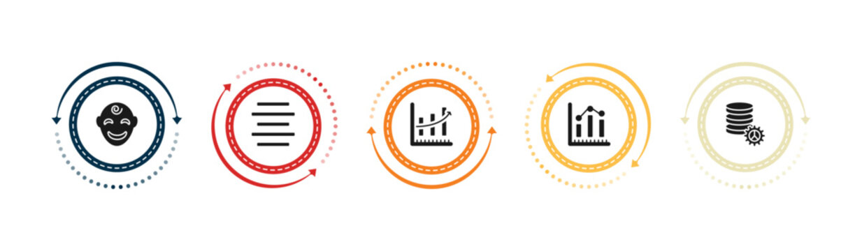 filled user interface icons set - smiles, justify, increasing data, data analytics bars. editable vector for web and mobile ui