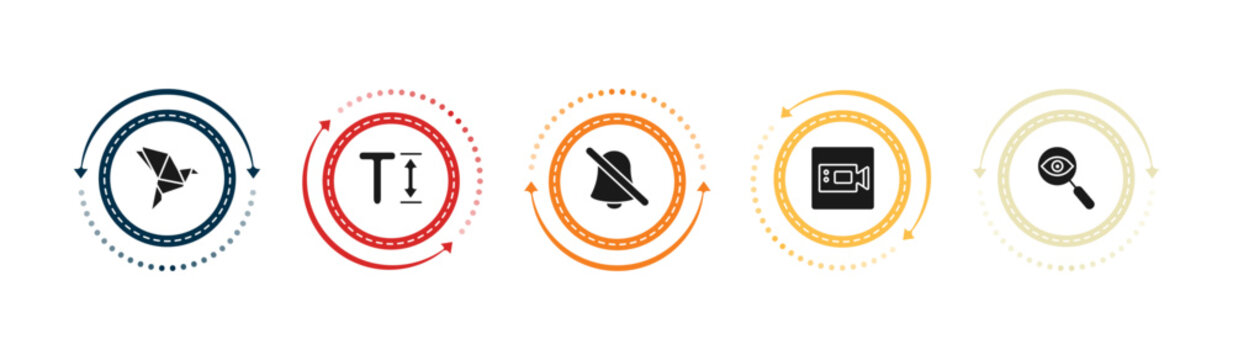 filled user interface icons set - paper bird, text height, disable alarm, facetime. editable vector for web and mobile ui