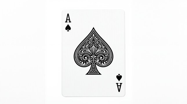 Ace of spades playing card with ornate decorative pattern isolated centered upright on white background