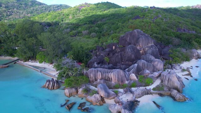 Aerial View Of Anse Source d'Argent Beach La Digue Seychelles