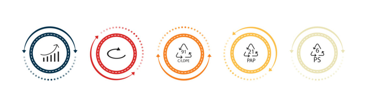 filled user interface icons set - arrow heading up, loop arrow, 91 c/ldpe, 21 pap. editable vector for web and mobile ui