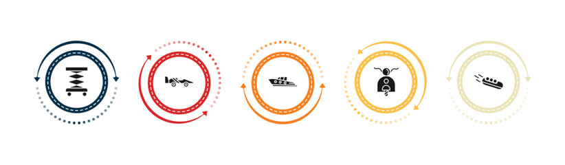 Obraz premium filled transport icons set - lifter, formula 1, yacht navigate, scooter bike. editable vector for web and mobile ui