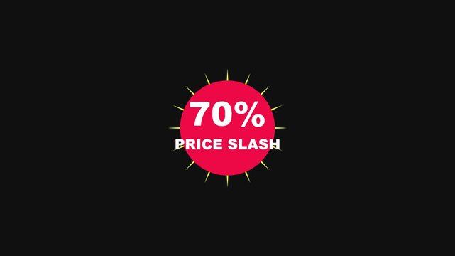 70% price slash promotional tag animation for e-commerce sales and marketing campaigns 4k discount
