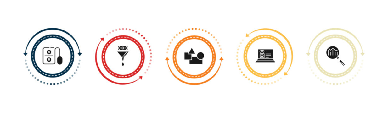filled technology icons set - a/b testing, conversion, elements, internet value. editable vector for web and mobile ui