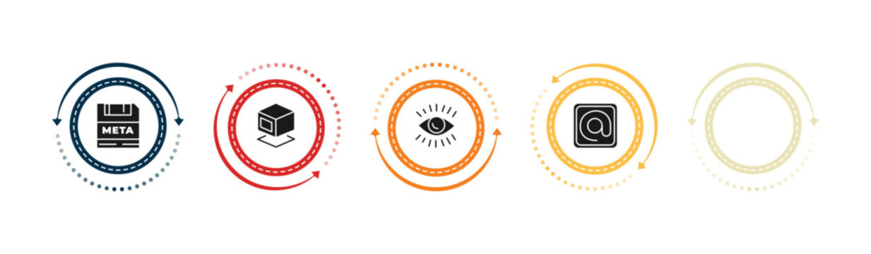 filled technology icons set - meta elements, virtual box, serif font, impressions. editable vector for web and mobile ui