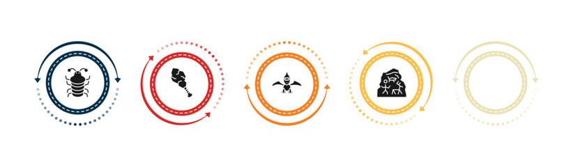 filled stone age icons set - arthropod, venus of willendorf, cudgel, pterodactyl. editable vector for web and mobile ui © IconArt