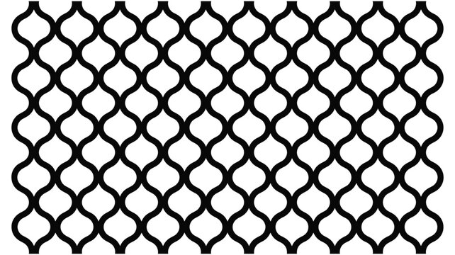 Seamless black and white geometric pattern with repeating ogee or onion shaped curved line