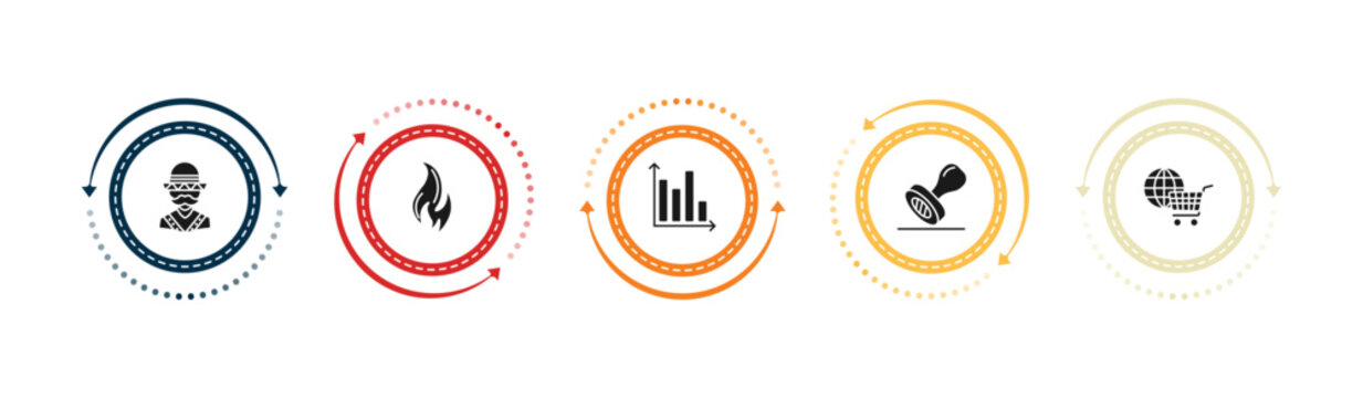filled social media marketing icons set - mexican man, trending, stadistics, stamps. editable vector for web and mobile ui