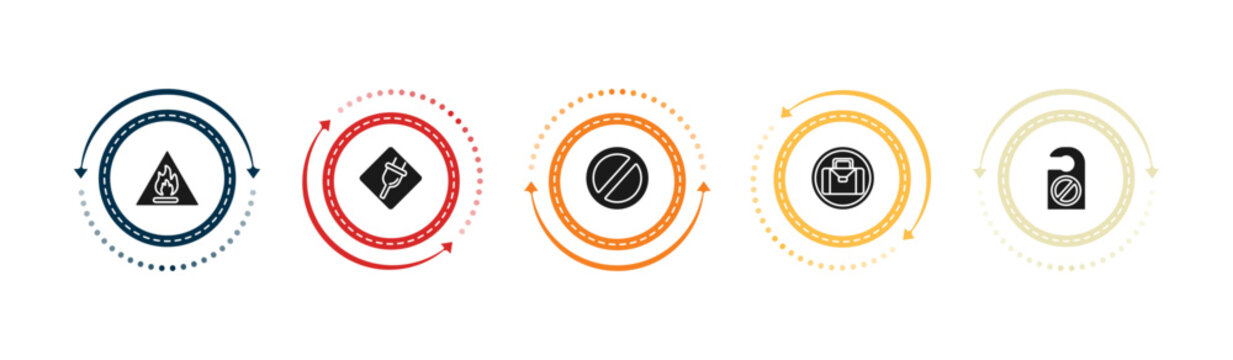 filled signs icons set - fire hazard, plug, prohibition, suitcase. editable vector for web and mobile ui